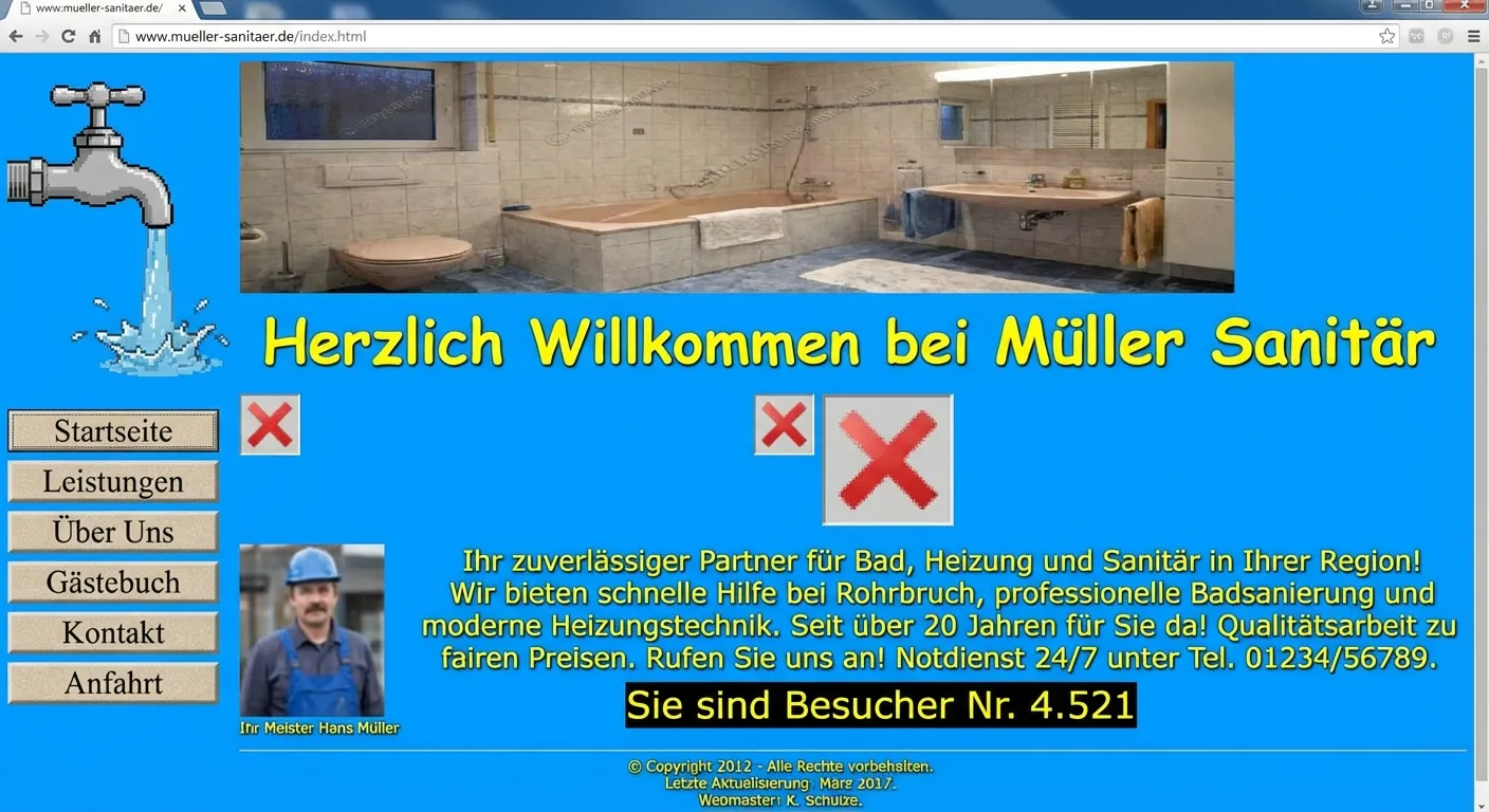 Schlechte Handwerker-Website – negatives Beispiel