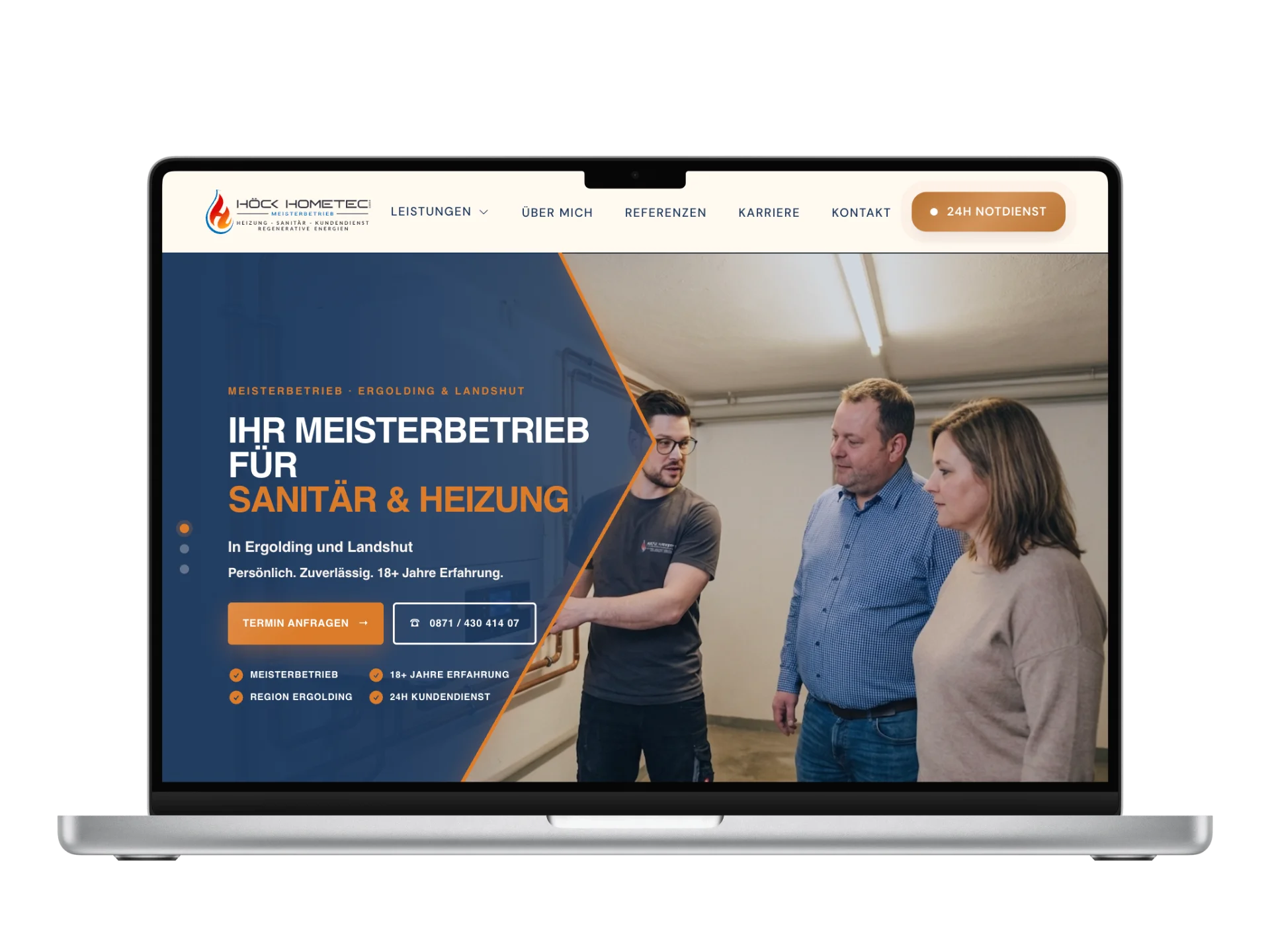 Meisterwerk Seiten Beispiel – Website für SHK-Meisterbetrieb auf MacBook