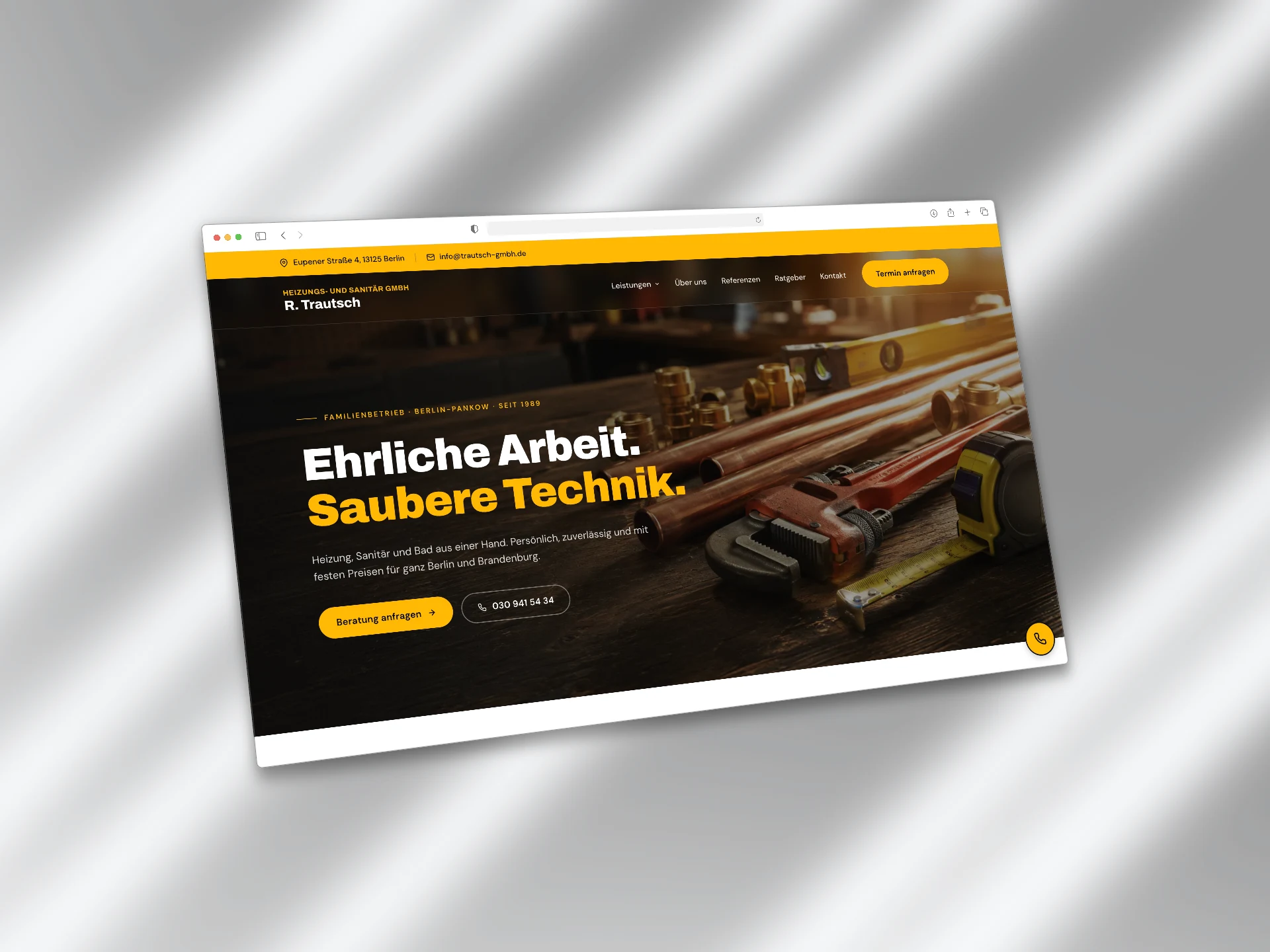 Heizungs- und Sanitär GmbH R. Trautsch — Website-Mockup (MacBook-Ansicht)